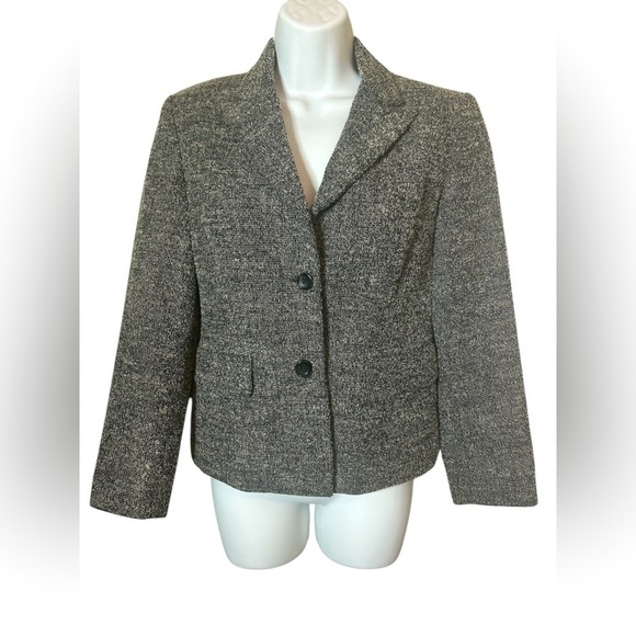 Vintage Talbots Italian Woven Blazer Women’s Sz 2P Wool Blend Black Gray - Picture 1 of 11